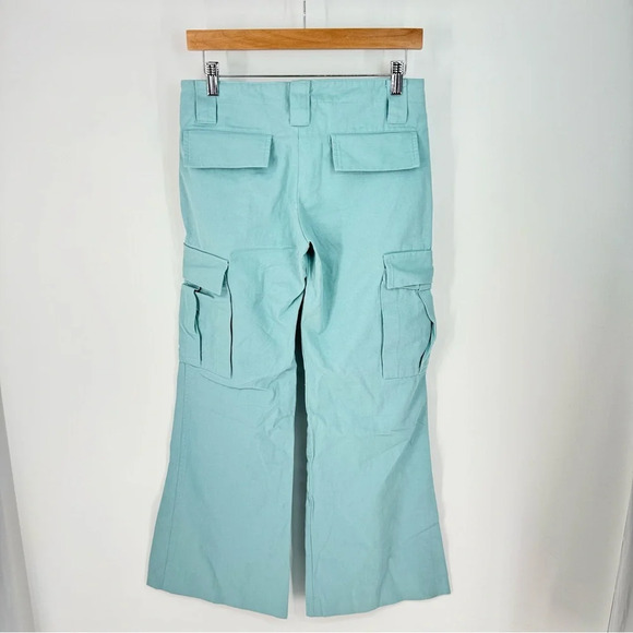 Dana Foley NYC Mint Green Blue Low Rise Wide Leg Cargo Trousers - Picture 2 of 4